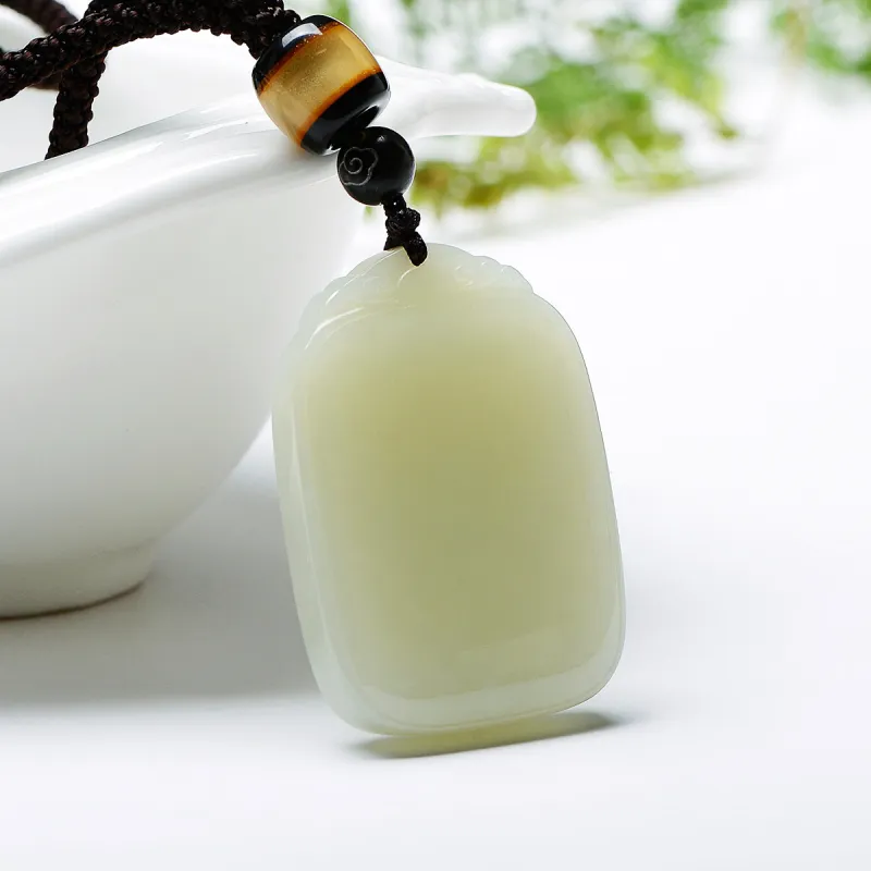 MARY WINDSOR Hetian Jade Double Sided Amulet Pendant Pale Greenish White Jade Unisex-1