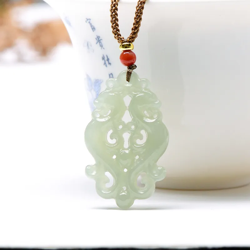 MARY WINDSOR Hetian Jade Double Dragon Plaque Pendant Pale Greenish White Jade Women's-1