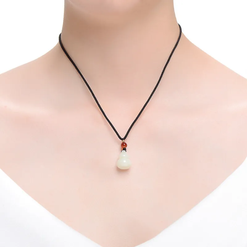 MARY WINDSOR Hetian Jade 3D Fortune Gourd Pendant Pale Greenish White Jade Unisex-3