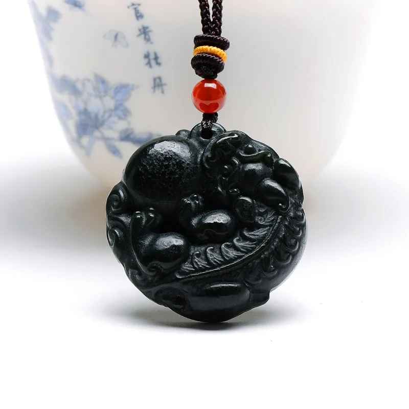 MARY WINDSOR Hetian Jade Chinese Auspicious Animal Pendant Green Jade Unisex-1