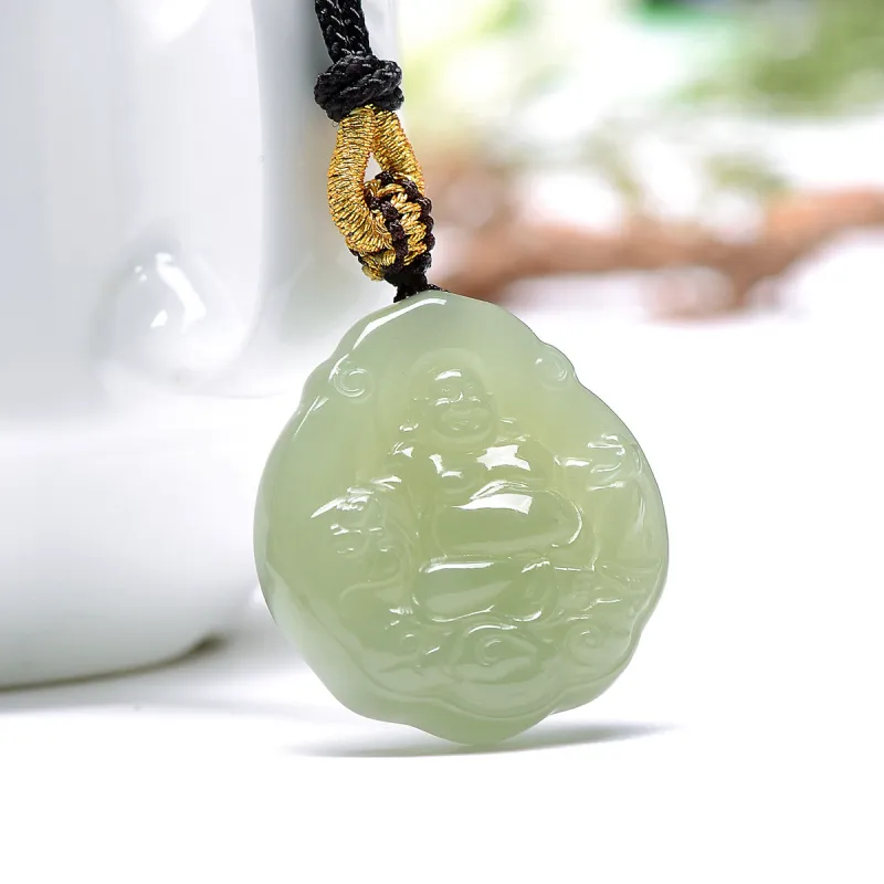 MARY WINDSOR Hetian Jade Clear Water Green Buddha Pendant Pale Greenish White Jade Women's-5