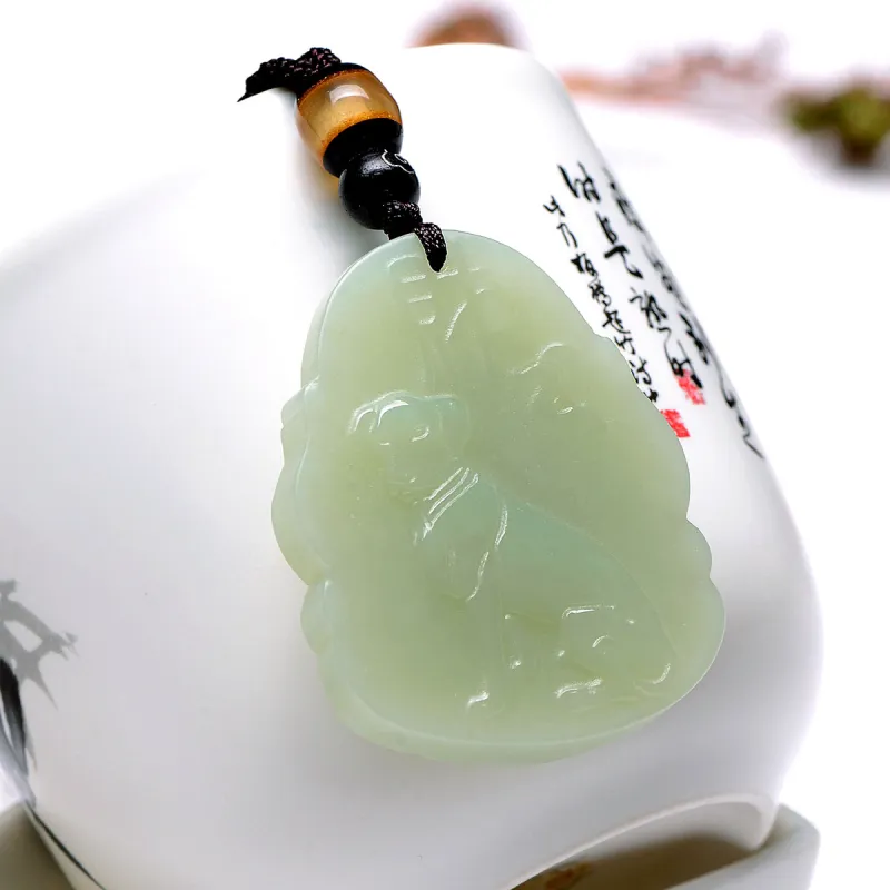MARY WINDSOR Chinese Zodiac Dog Guardian Pendant Pale Greenish White Jade Unisex-5