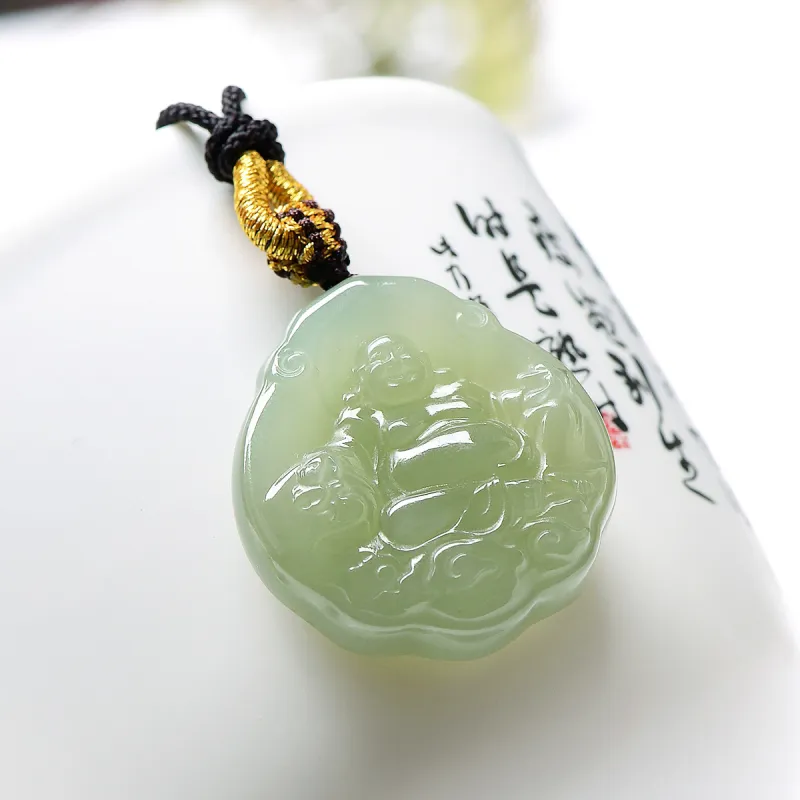 MARY WINDSOR Hetian Jade Clear Water Green Buddha Pendant Pale Greenish White Jade Women's-2