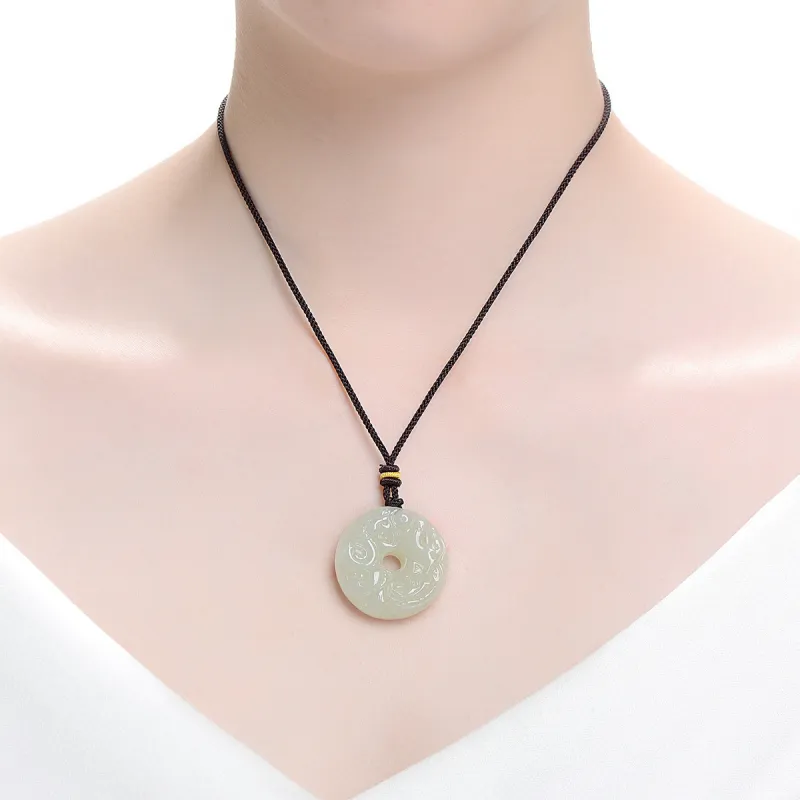 MARY WINDSOR Hetian Jade Dragon And Phoenix Round Plaque Pale Greenish White Jade Unisex-4