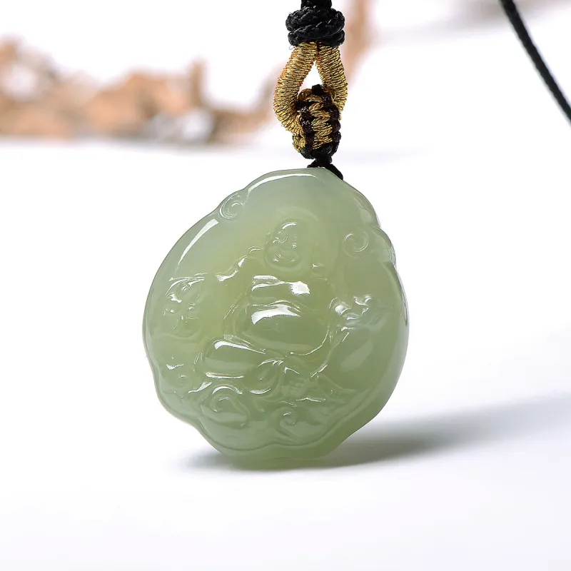 MARY WINDSOR Hetian Jade Clear Water Green Buddha Pendant Pale Greenish White Jade Women's-4