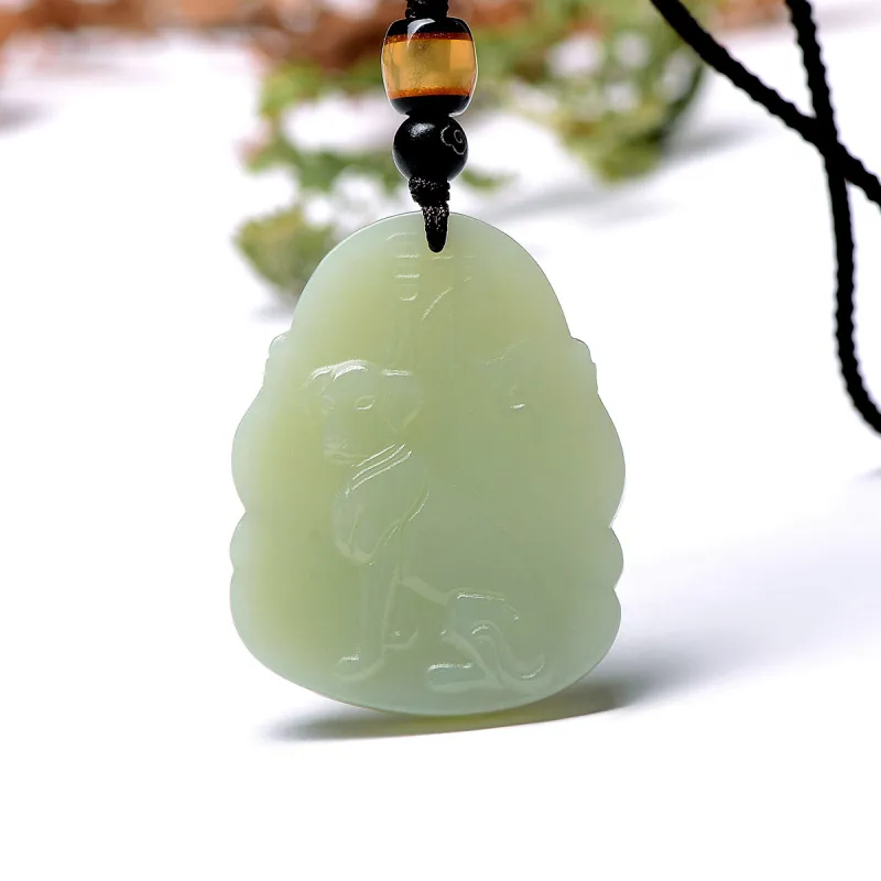 MARY WINDSOR Chinese Zodiac Dog Guardian Pendant Pale Greenish White Jade Unisex-4