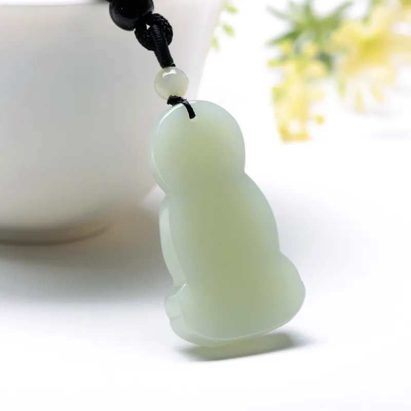 MARY WINDSOR Lotus Guanyin Bodhisattva Jade Pendant Pale Greenish White Jade Unisex-5