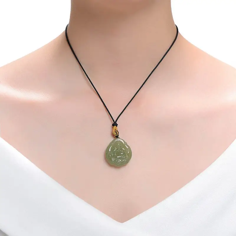 MARY WINDSOR Hetian Jade Clear Water Green Buddha Pendant Pale Greenish White Jade Women's-3