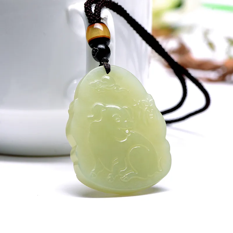 MARY WINDSOR Hetian Jade Chinese Zodiac Pendant Pale Greenish White Jade Unisex-5