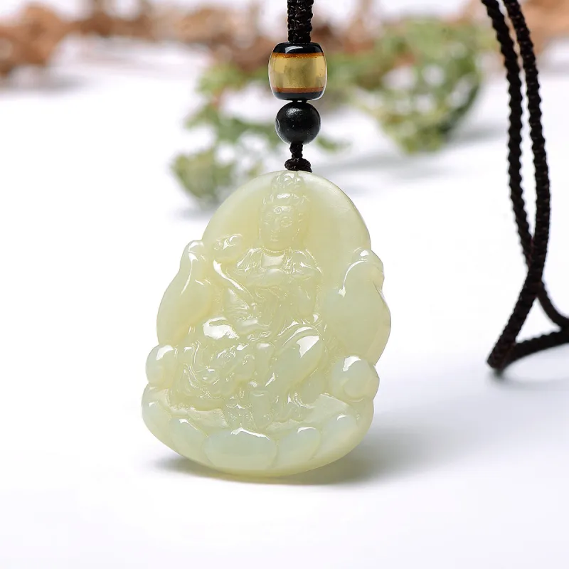 MARY WINDSOR Chinese Zodiac Rabbit Guardian Pendant Pale Greenish White Jade Unisex-2