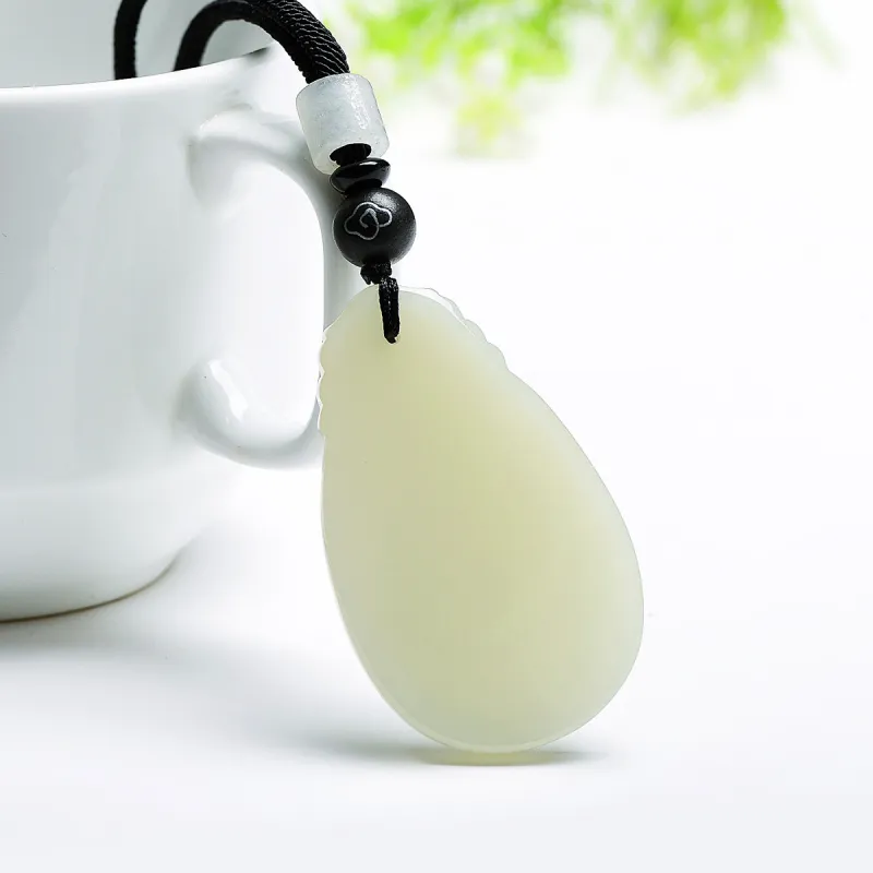 MARY WINDSOR Maitreya Buddha Jade Pendant Happiness In Sight Pale Greenish White Jade Unisex-4
