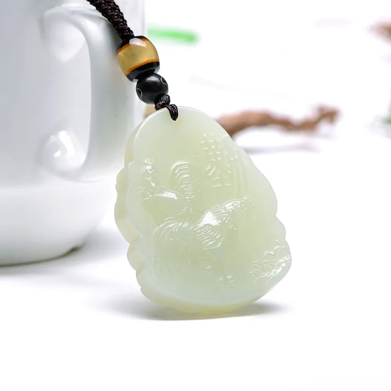 MARY WINDSOR Hetian Jade Guardian Deity Pendant Pale Greenish White Jade Unisex-2