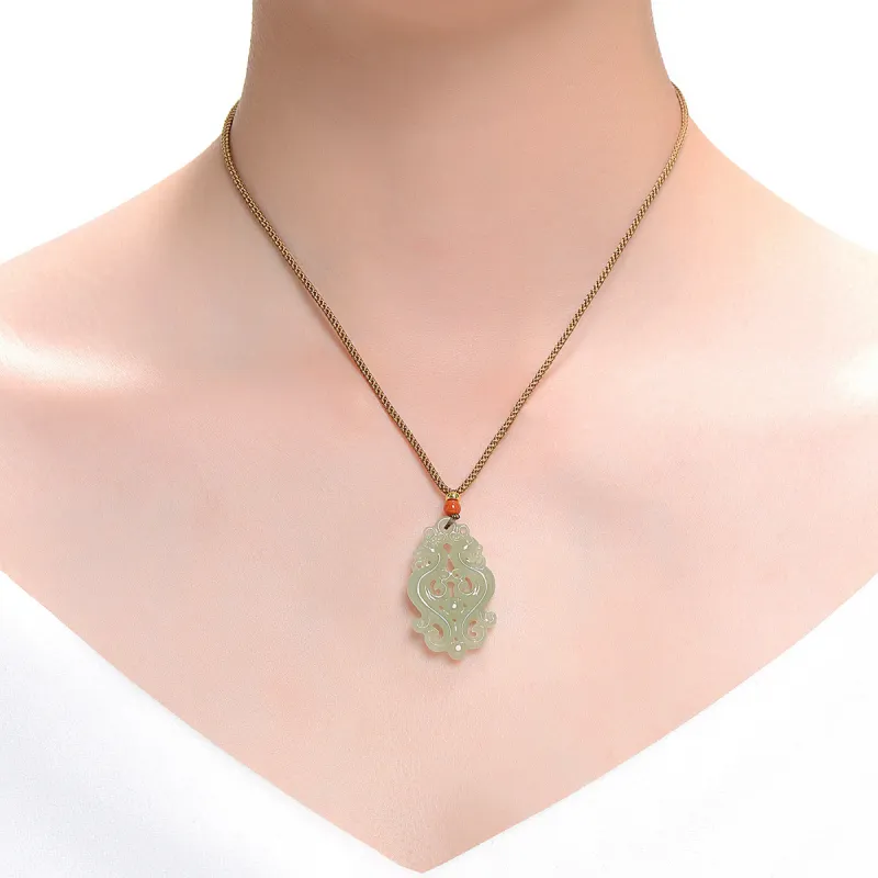 MARY WINDSOR Hetian Jade Double Dragon Plaque Pendant Pale Greenish White Jade Women's-3