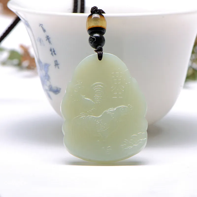 MARY WINDSOR Hetian Jade Guardian Deity Pendant Pale Greenish White Jade Unisex-1