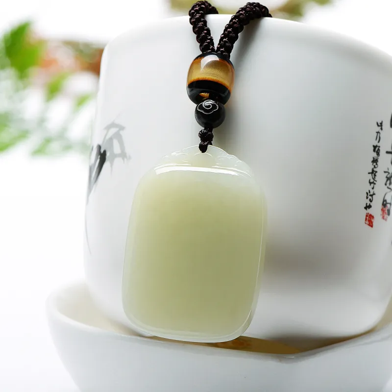 MARY WINDSOR Hetian Jade Double Sided Amulet Pendant Pale Greenish White Jade Unisex-2
