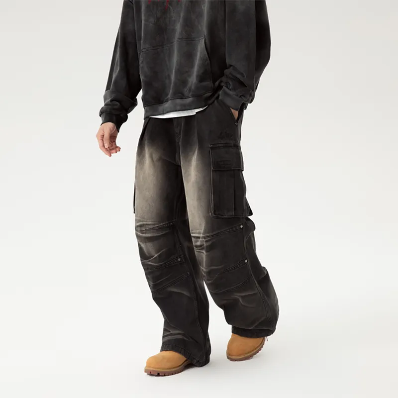 LOVE ME LATER American Vintage Multi Pocket Jeans Unisex Black-3