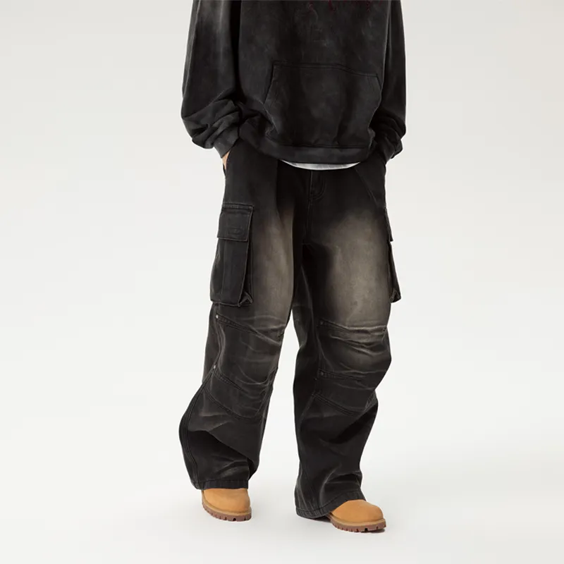 LOVE ME LATER American Vintage Multi Pocket Jeans Unisex Black-2