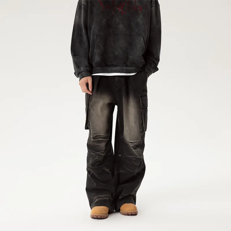 LOVE ME LATER American Vintage Multi Pocket Jeans Unisex Black-6