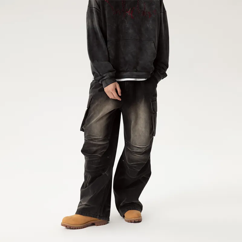 LOVE ME LATER American Vintage Multi Pocket Jeans Unisex Black-4