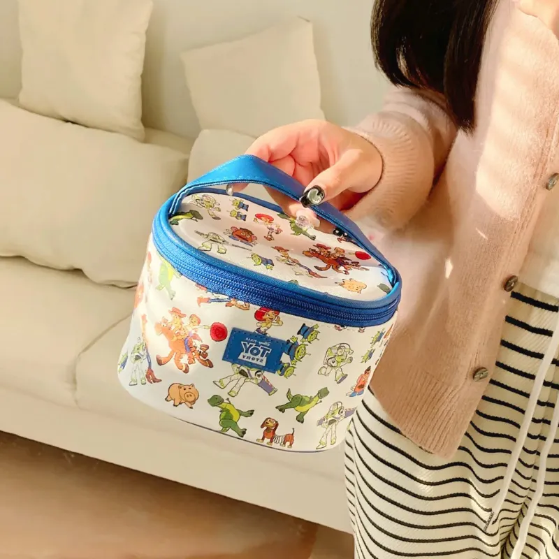 Disney Toy Story Collection Mickey Collection PVC Round Bucket Makeup Bag Portable Regular Unisex Gold/Pink/Blue-1