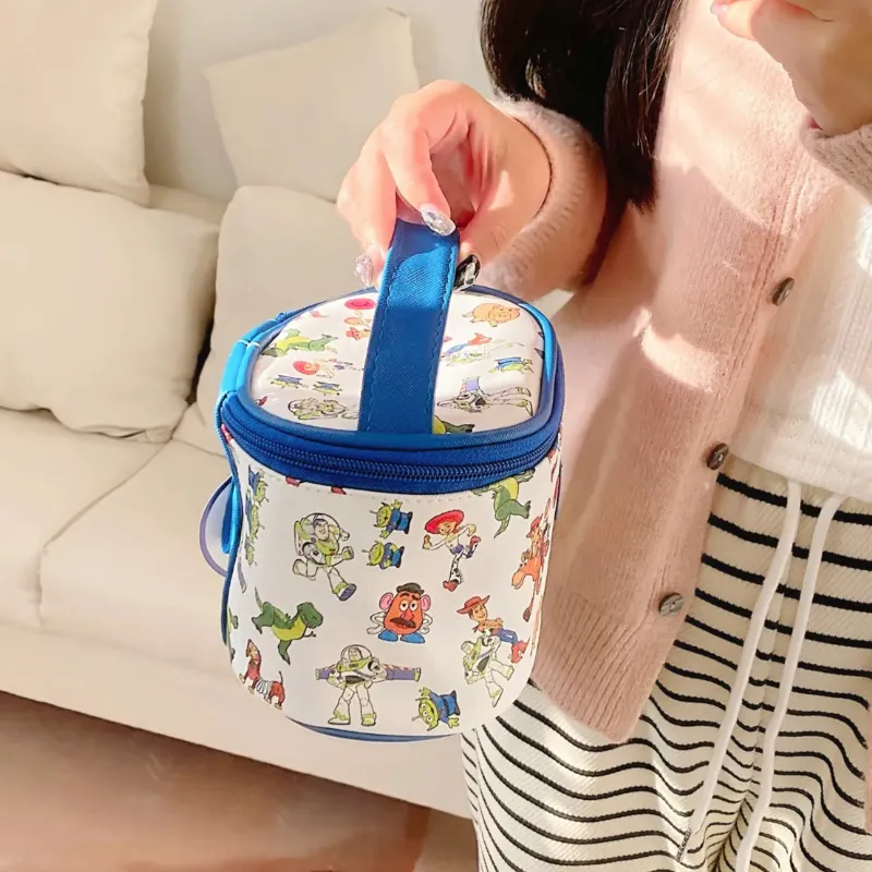 Disney Toy Story Collection Mickey Collection PVC Round Bucket Makeup Bag Portable Regular Unisex Gold/Pink/Blue-4