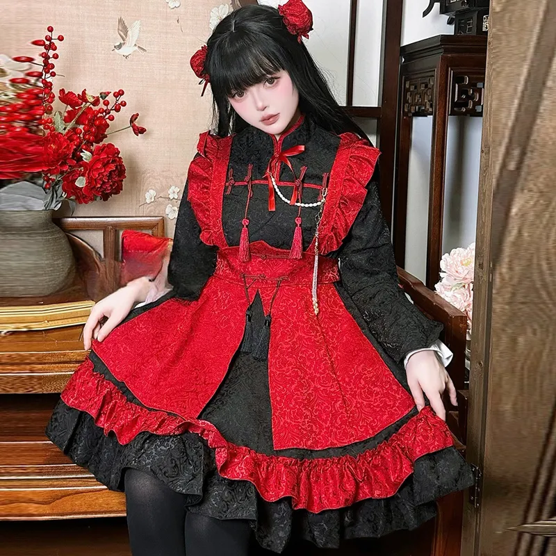Shuhao Bai Lolita Dresses Women's Black Red With Press Stud-3