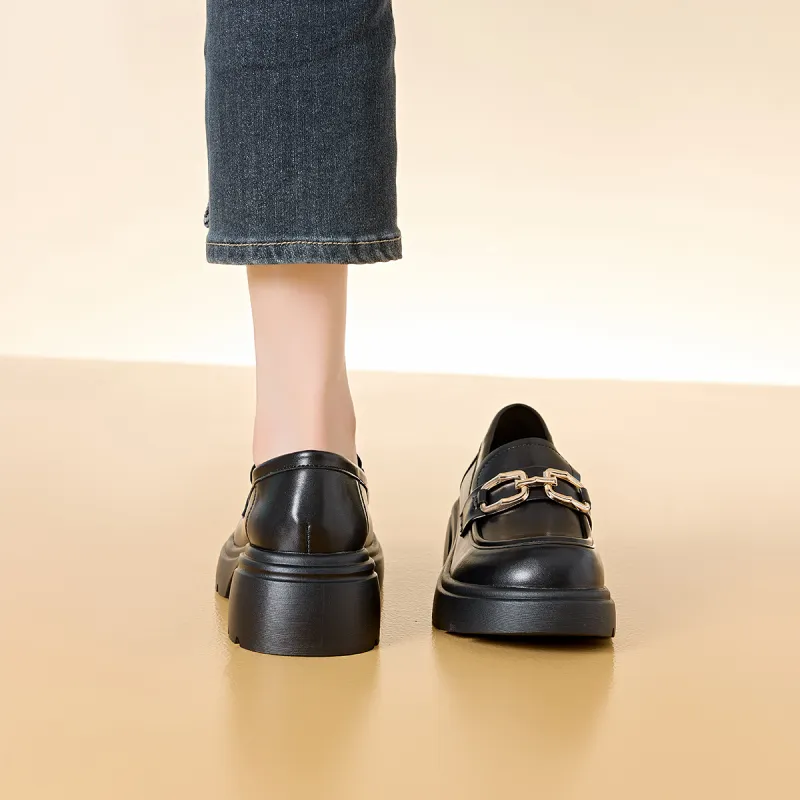 BAIJIHONG Loafers 5cm Women's Black-3