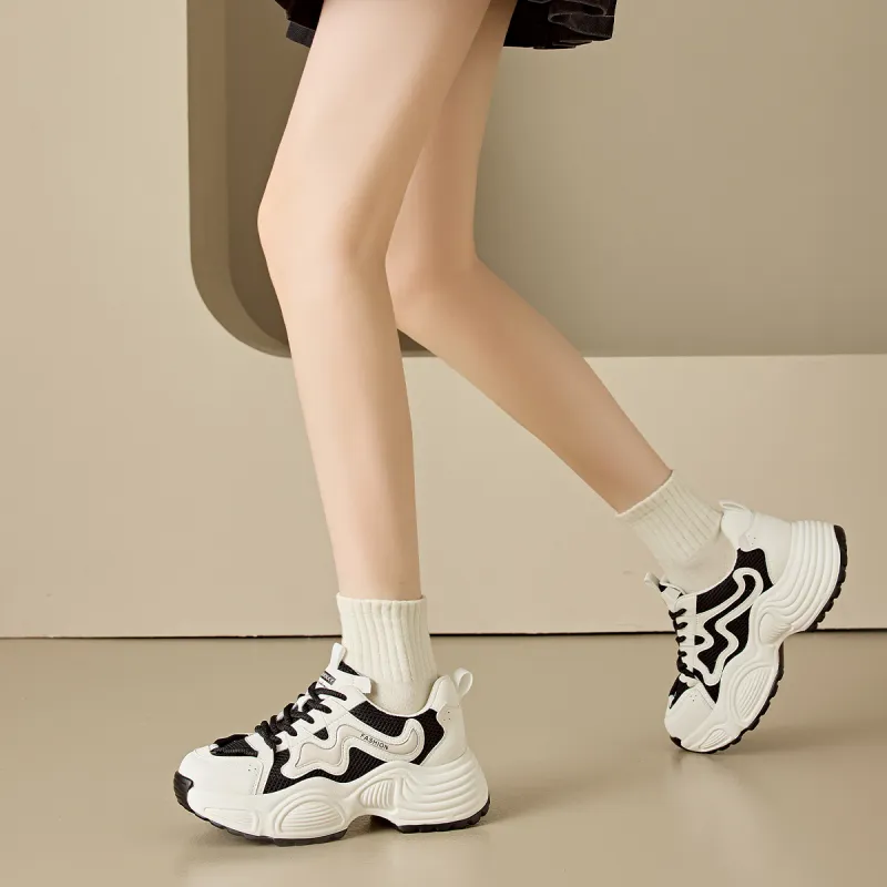 BAIJIHONG Anti Slip Wear Resistant Low Top Chunky Sneakers 4.5cm Women's-12