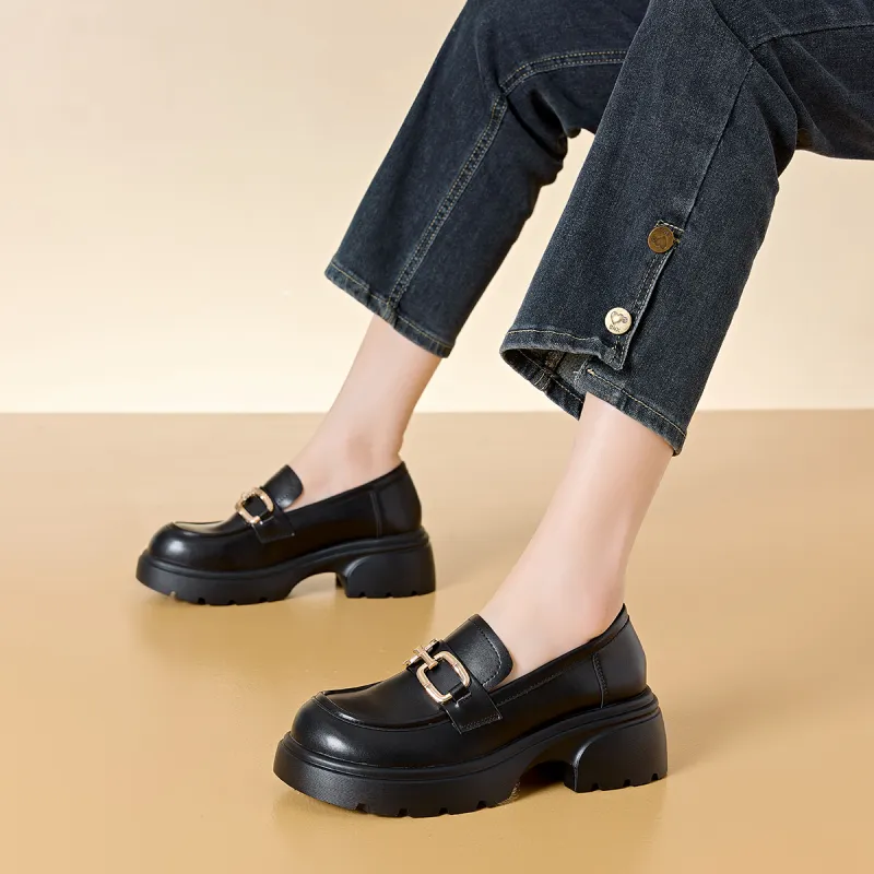 BAIJIHONG Loafers 5cm Women's Black-6