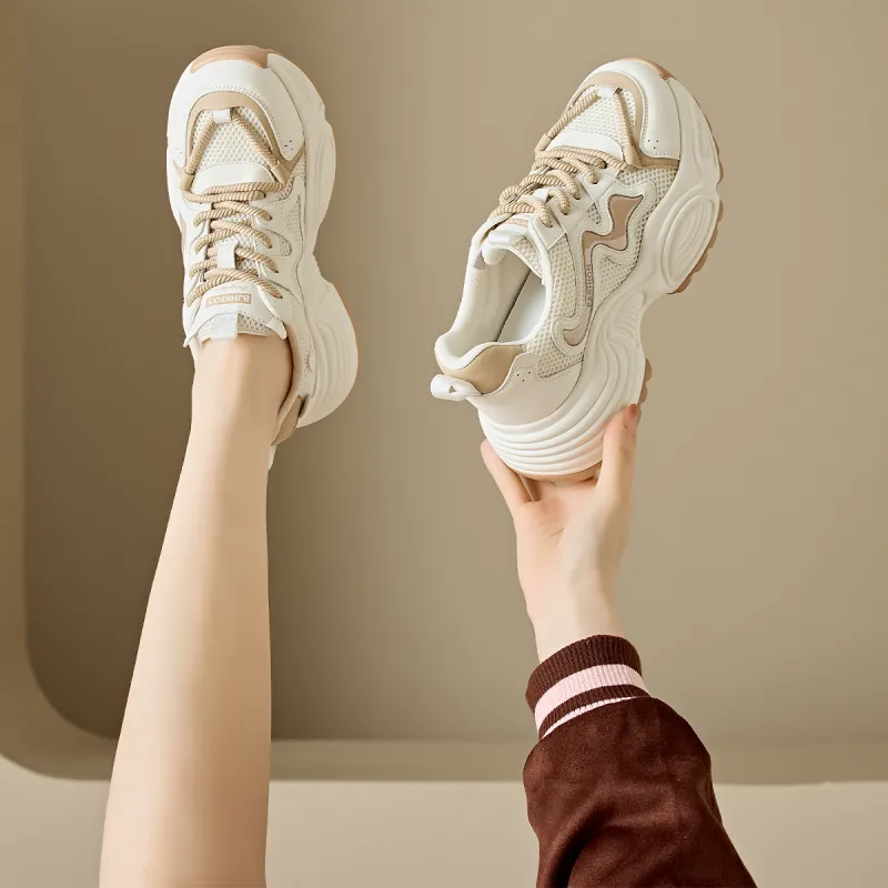 BAIJIHONG Anti Slip Wear Resistant Low Top Chunky Sneakers 4.5cm Women's-1