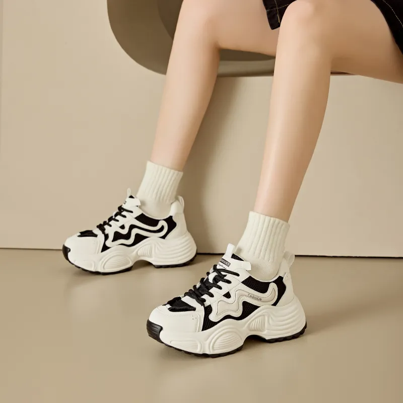 BAIJIHONG Anti Slip Wear Resistant Low Top Chunky Sneakers 4.5cm Women's-13