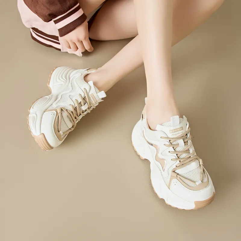 BAIJIHONG Anti Slip Wear Resistant Low Top Chunky Sneakers 4.5cm Women's-4