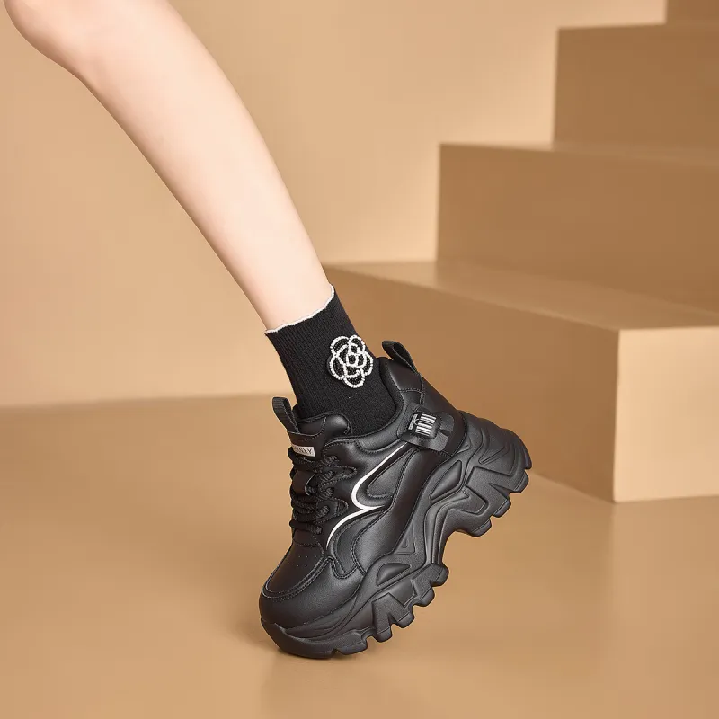 BAIJIHONG Slip Resistant, Abrasion Resistant, Lightweight, Height Increasing Low Top Chunky Sneakers 8cm Women's-34