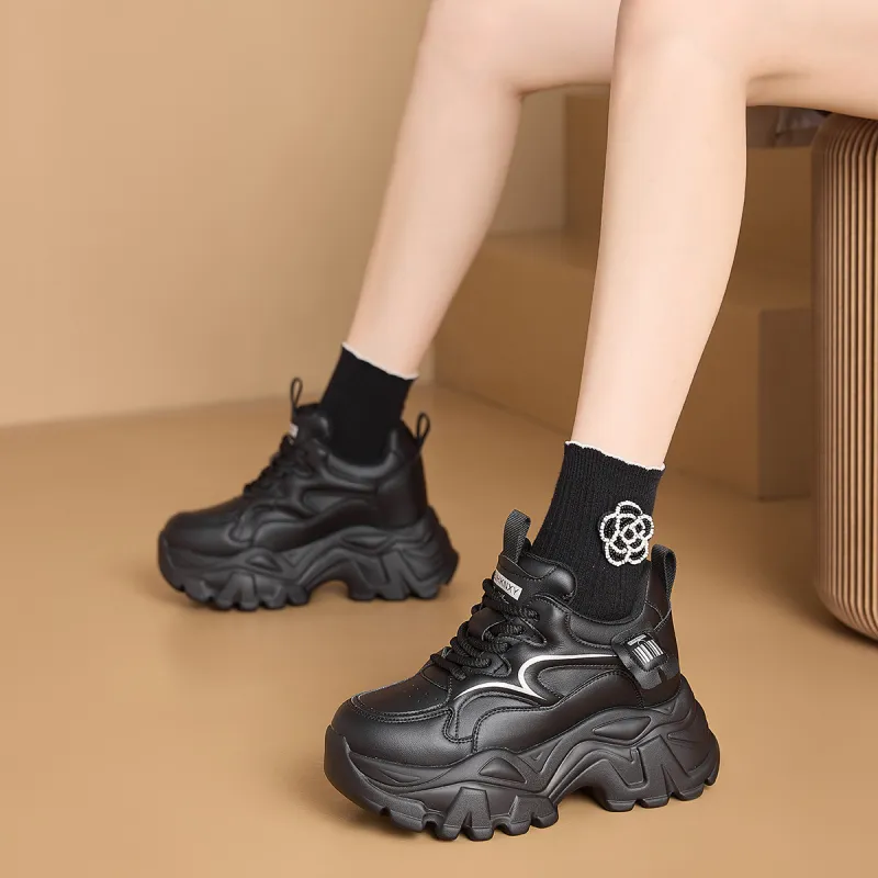 BAIJIHONG Slip Resistant, Abrasion Resistant, Lightweight, Height Increasing Low Top Chunky Sneakers 8cm Women's-31