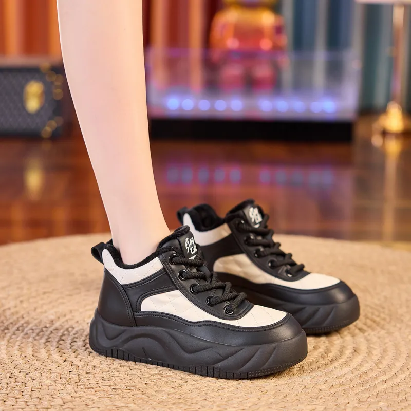 BAIJIHONG Thermal Height Increasing Abrasion Resistant Lightweight Slip Resistant Mid Top Skateboard Shoes 4cm Women's-6