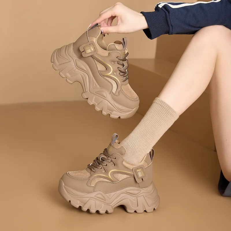 BAIJIHONG Slip Resistant, Abrasion Resistant, Lightweight, Height Increasing Low Top Chunky Sneakers 8cm Women's-8