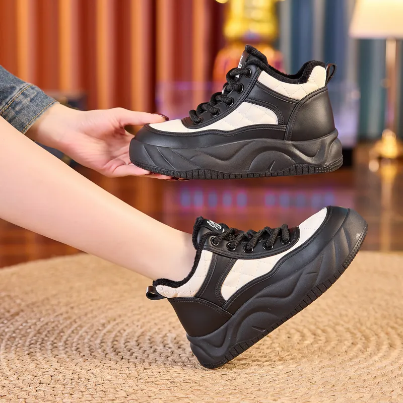 BAIJIHONG Thermal Height Increasing Abrasion Resistant Lightweight Slip Resistant Mid Top Skateboard Shoes 4cm Women's-4