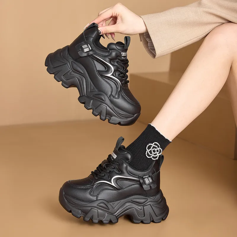 BAIJIHONG Slip Resistant, Abrasion Resistant, Lightweight, Height Increasing Low Top Chunky Sneakers 8cm Women's-25