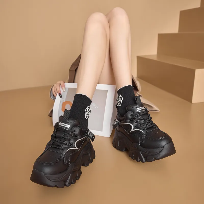 BAIJIHONG Slip Resistant, Abrasion Resistant, Lightweight, Height Increasing Low Top Chunky Sneakers 8cm Women's-30