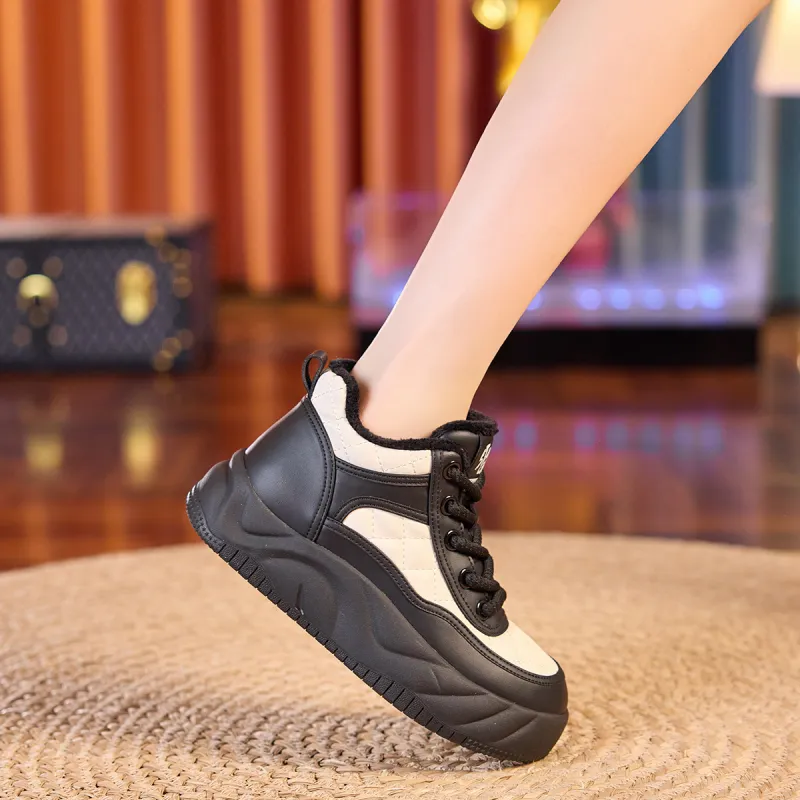 BAIJIHONG Thermal Height Increasing Abrasion Resistant Lightweight Slip Resistant Mid Top Skateboard Shoes 4cm Women's-9