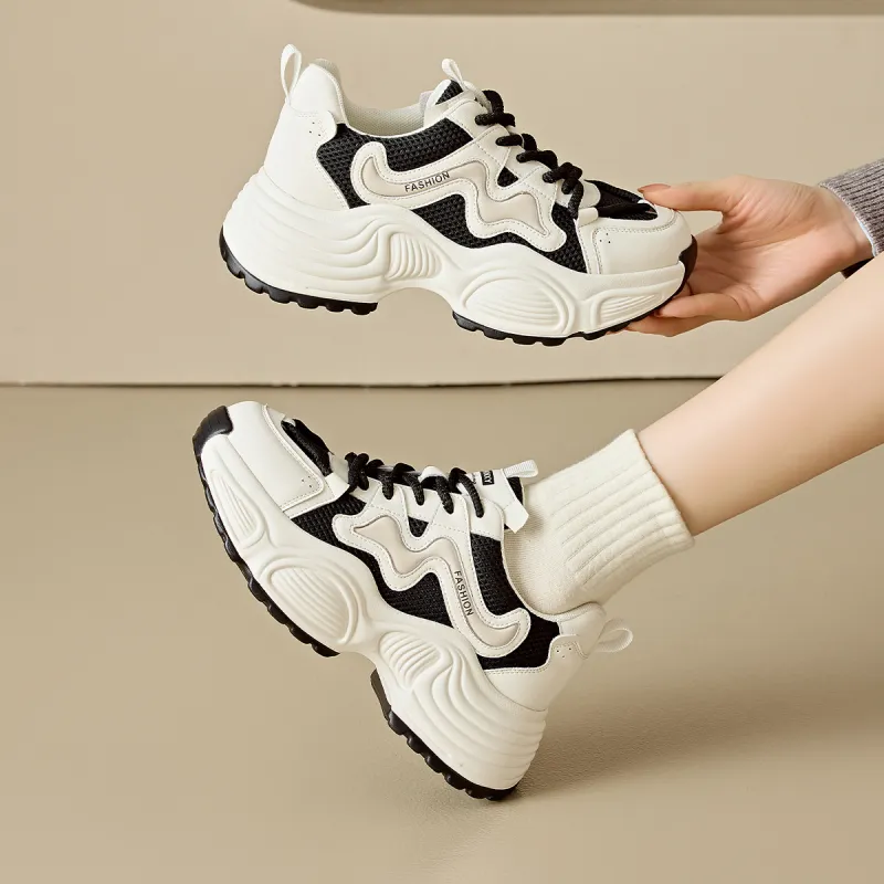 BAIJIHONG Anti Slip Wear Resistant Low Top Chunky Sneakers 4.5cm Women's-9