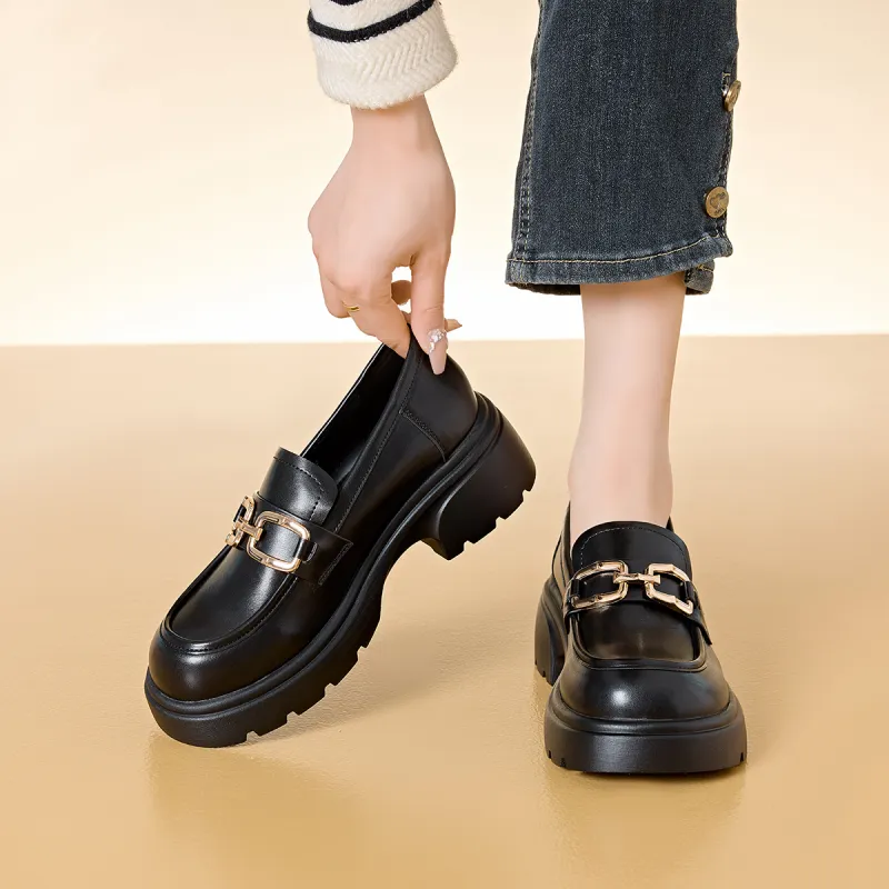 BAIJIHONG Loafers 5cm Women's Black-2