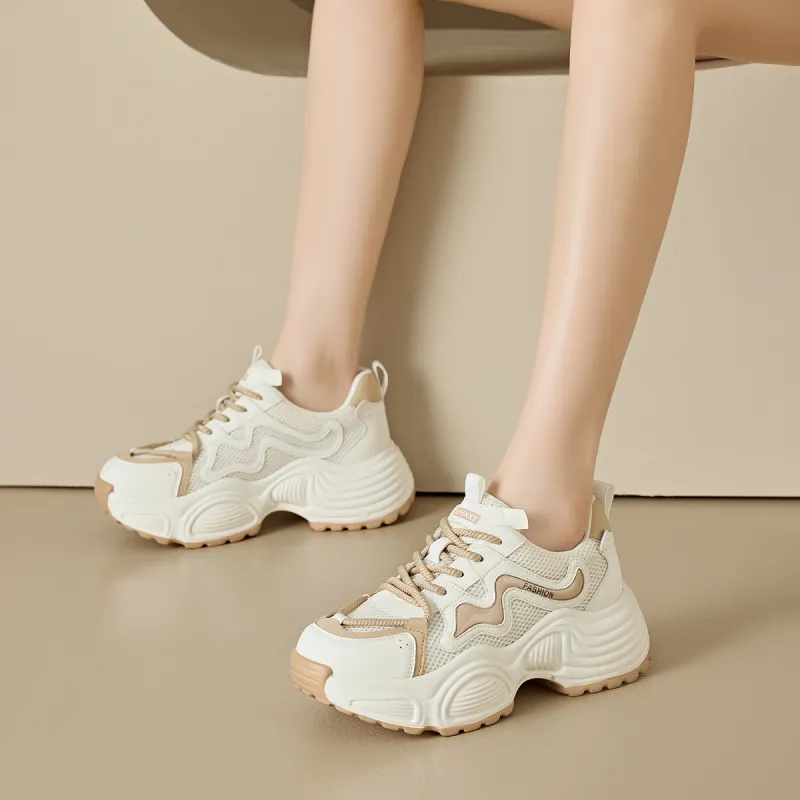 BAIJIHONG Anti Slip Wear Resistant Low Top Chunky Sneakers 4.5cm Women's-5