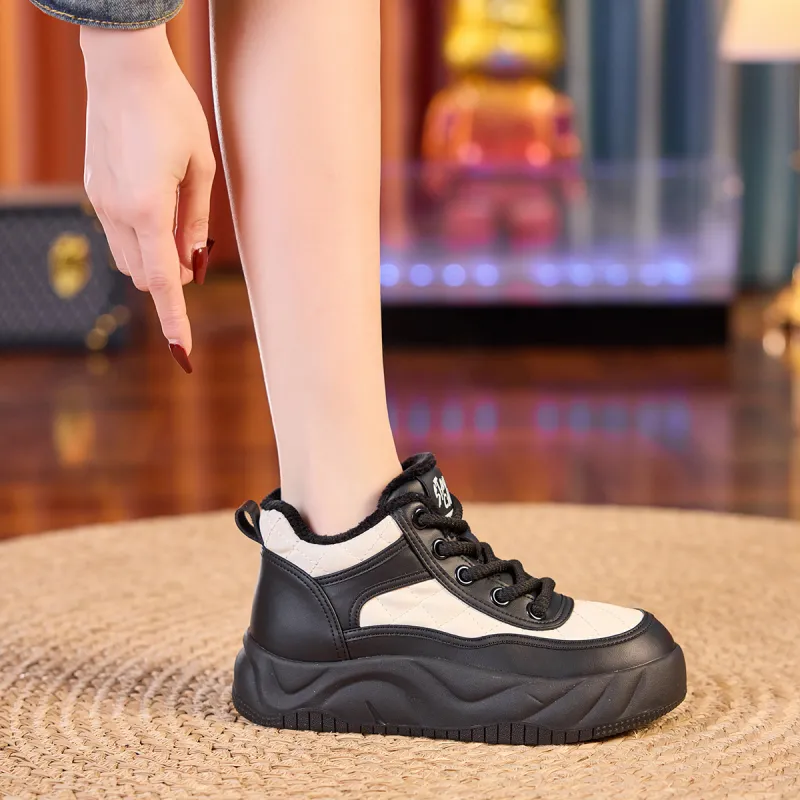 BAIJIHONG Thermal Height Increasing Abrasion Resistant Lightweight Slip Resistant Mid Top Skateboard Shoes 4cm Women's-7