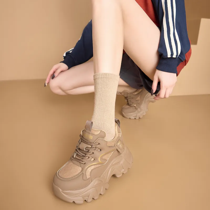 BAIJIHONG Slip Resistant, Abrasion Resistant, Lightweight, Height Increasing Low Top Chunky Sneakers 8cm Women's-11