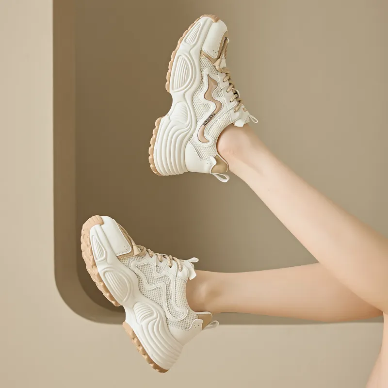 BAIJIHONG Anti Slip Wear Resistant Low Top Chunky Sneakers 4.5cm Women's-6