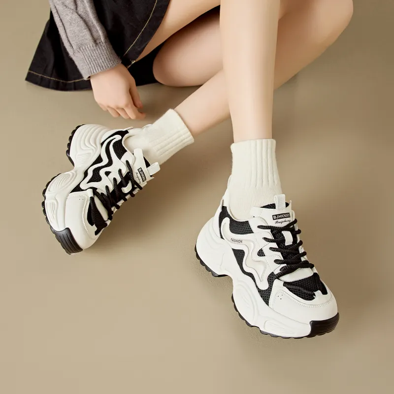 BAIJIHONG Anti Slip Wear Resistant Low Top Chunky Sneakers 4.5cm Women's-11