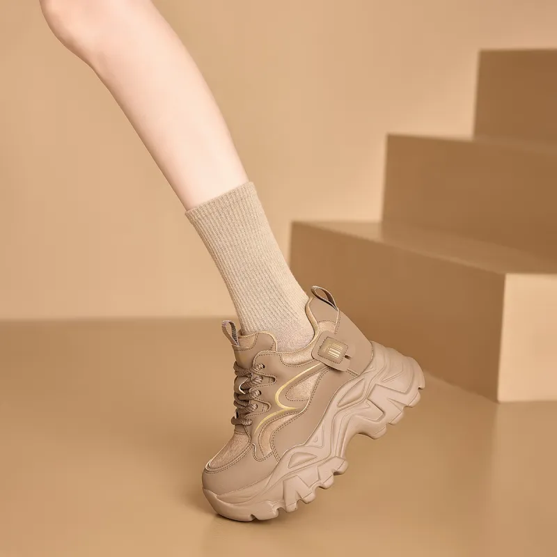 BAIJIHONG Slip Resistant, Abrasion Resistant, Lightweight, Height Increasing Low Top Chunky Sneakers 8cm Women's-15