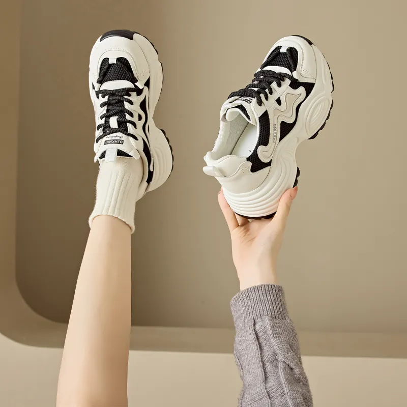 BAIJIHONG Anti Slip Wear Resistant Low Top Chunky Sneakers 4.5cm Women's-8
