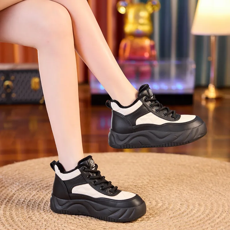 BAIJIHONG Thermal Height Increasing Abrasion Resistant Lightweight Slip Resistant Mid Top Skateboard Shoes 4cm Women's-12